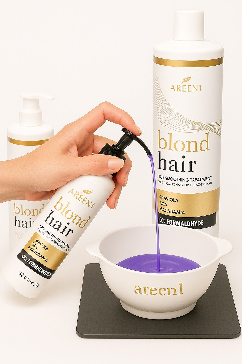 Blond Hair treatment pouring purple liquid | Areen1