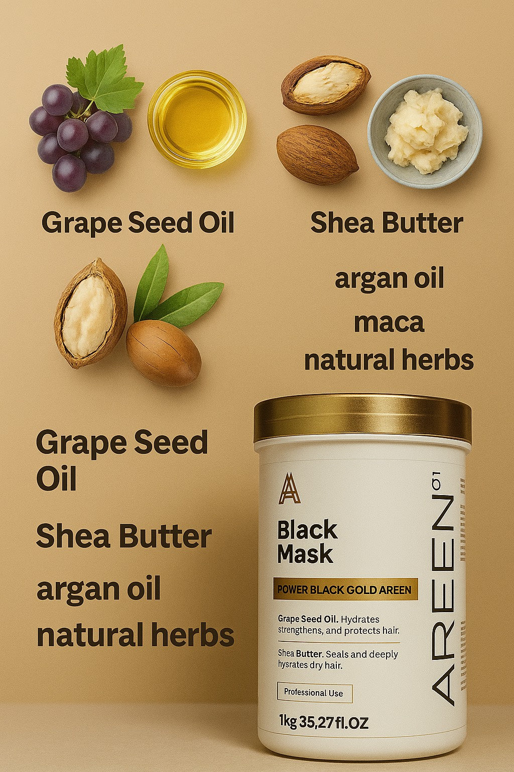 Areen01 Black Gold Hair Mask