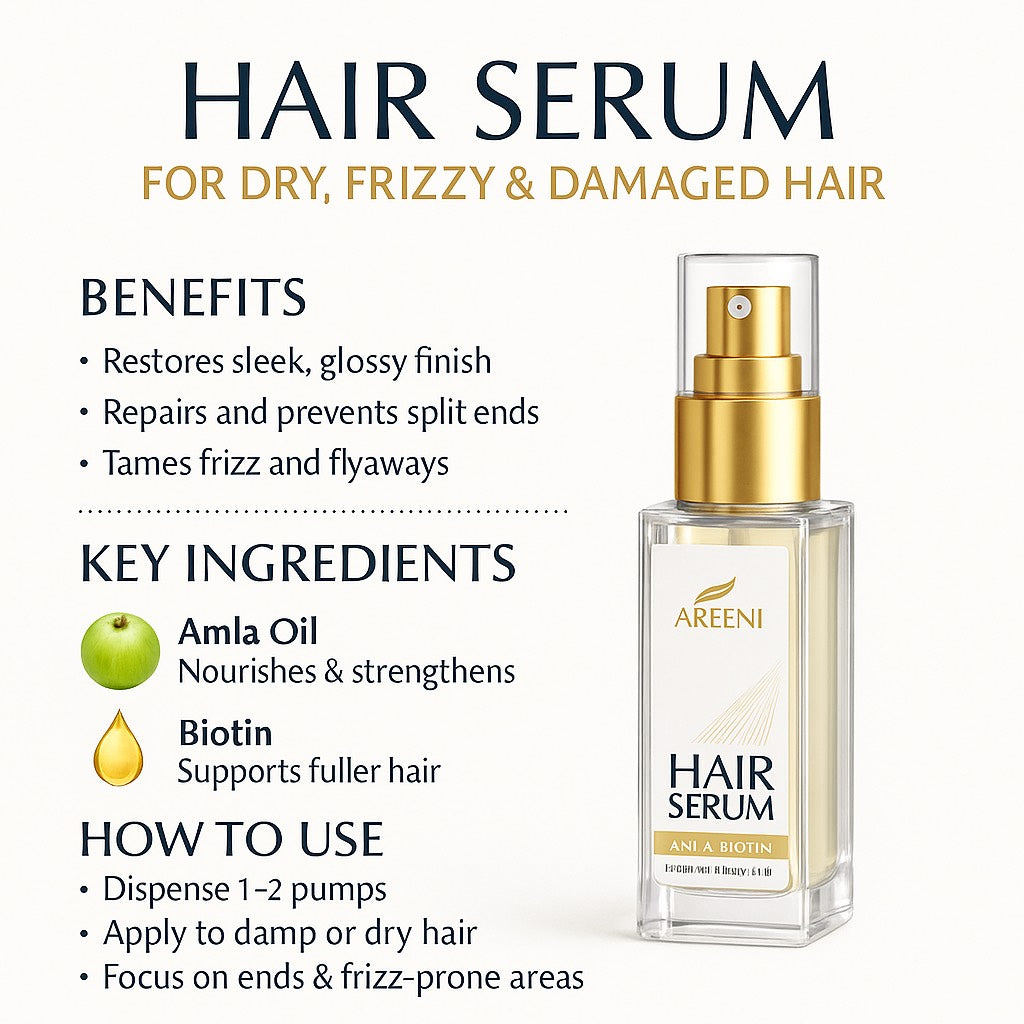 about a hair serum product AREENI HAIR SERUM BIOTIN AMLA   | Areen1