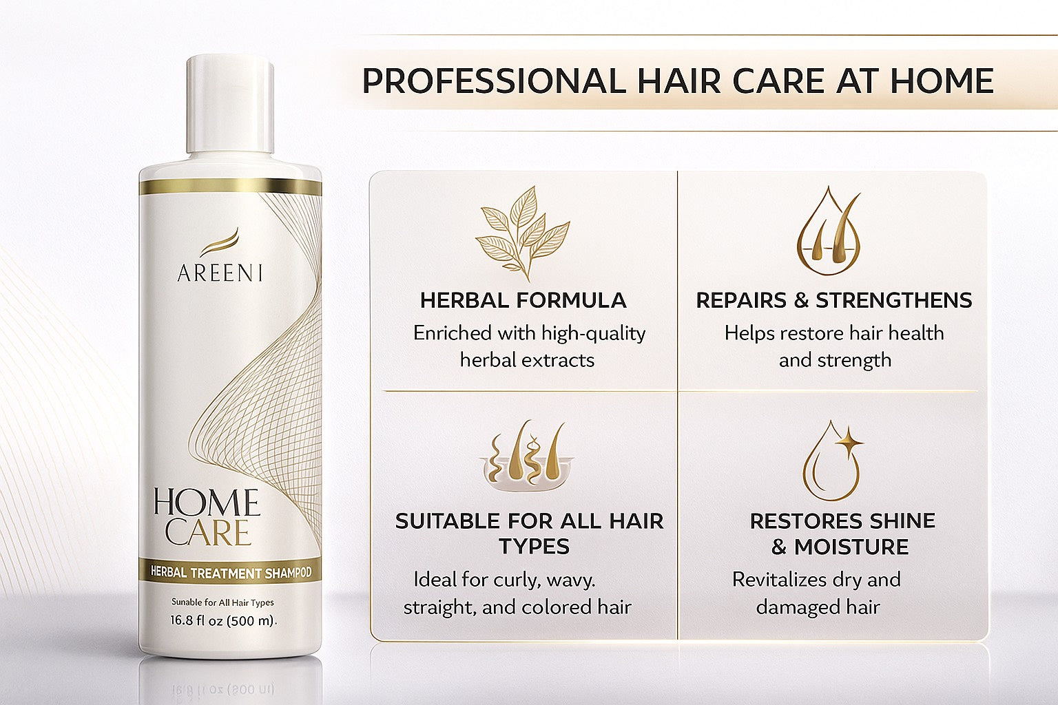  an advertisement for "AREENI Home Care Herbal Treatment Shampoo | Areen1