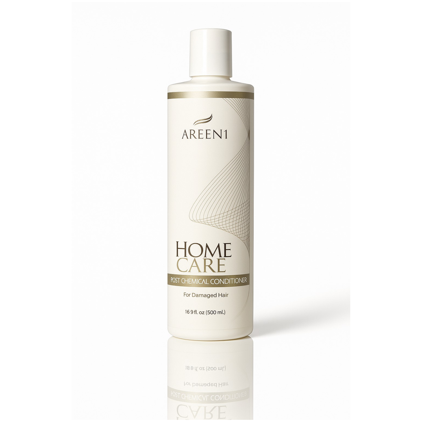 Home Care Keratin Treatment Shampoo bottle with gold lettering and a geometric design.  | Areen1